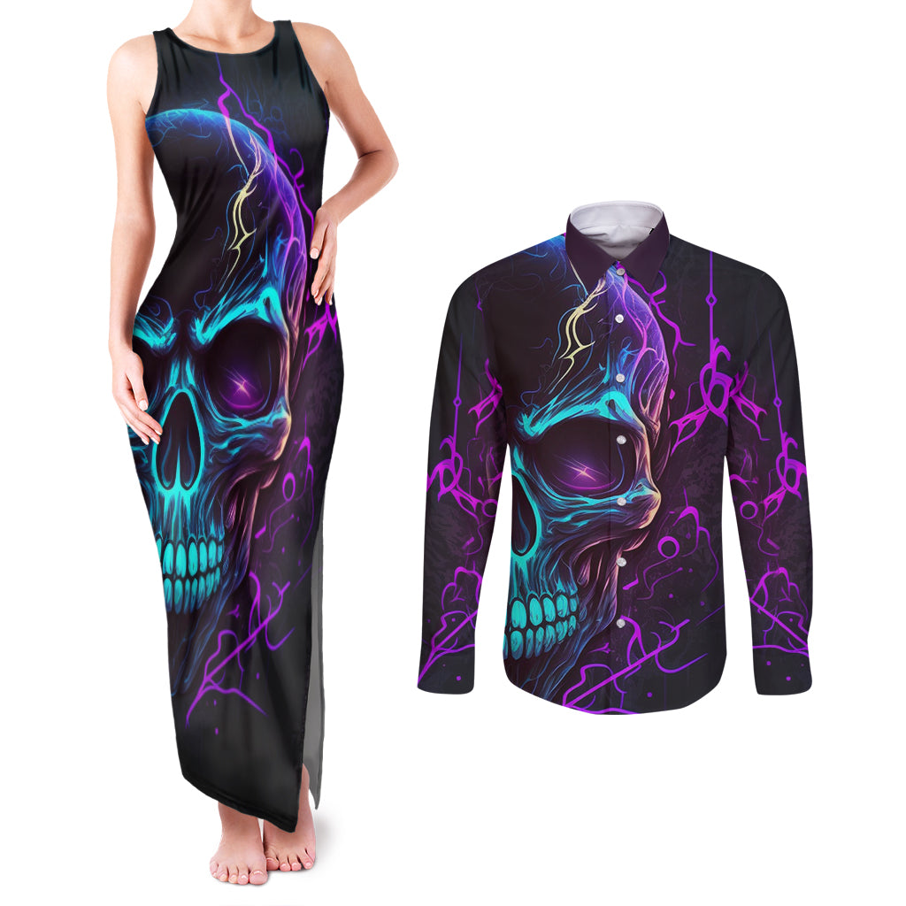 Music Is My Only Friend Skull Couples Matching Tank Maxi Dress and Long Sleeve Button Shirts - Wonder Print Shop