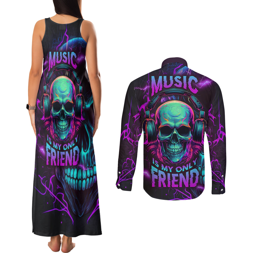 Music Is My Only Friend Skull Couples Matching Tank Maxi Dress and Long Sleeve Button Shirts - Wonder Print Shop