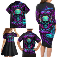Music Is My Only Friend Skull Family Matching Long Sleeve Bodycon Dress and Hawaiian Shirt - Wonder Print Shop