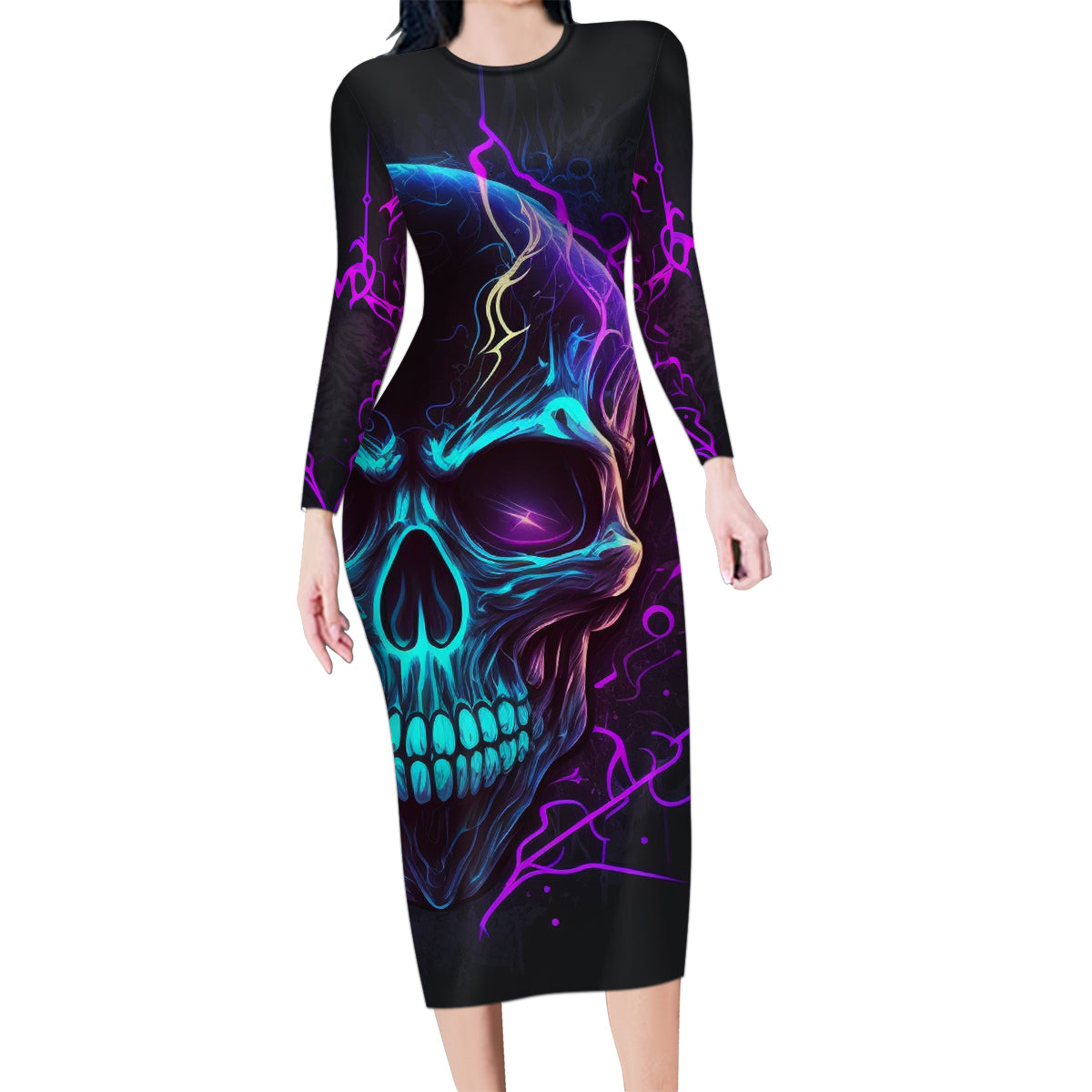 Music Is My Only Friend Skull Family Matching Long Sleeve Bodycon Dress and Hawaiian Shirt - Wonder Print Shop