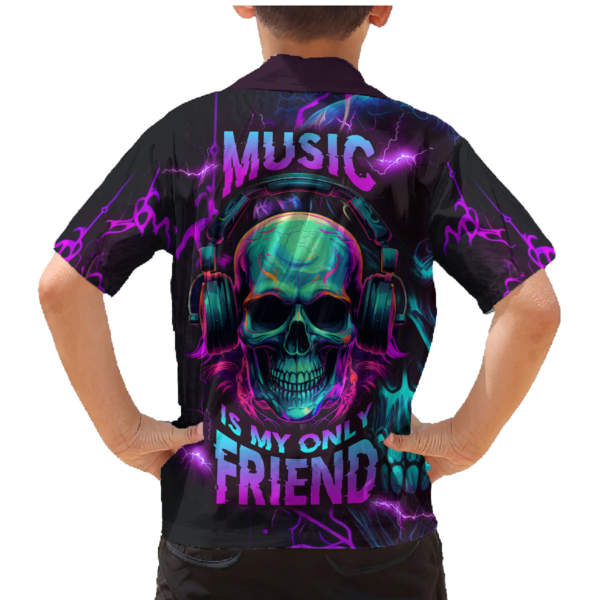 Music Is My Only Friend Skull Family Matching Mermaid Dress and Hawaiian Shirt - Wonder Print Shop