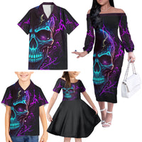 Music Is My Only Friend Skull Family Matching Off Shoulder Long Sleeve Dress and Hawaiian Shirt - Wonder Print Shop