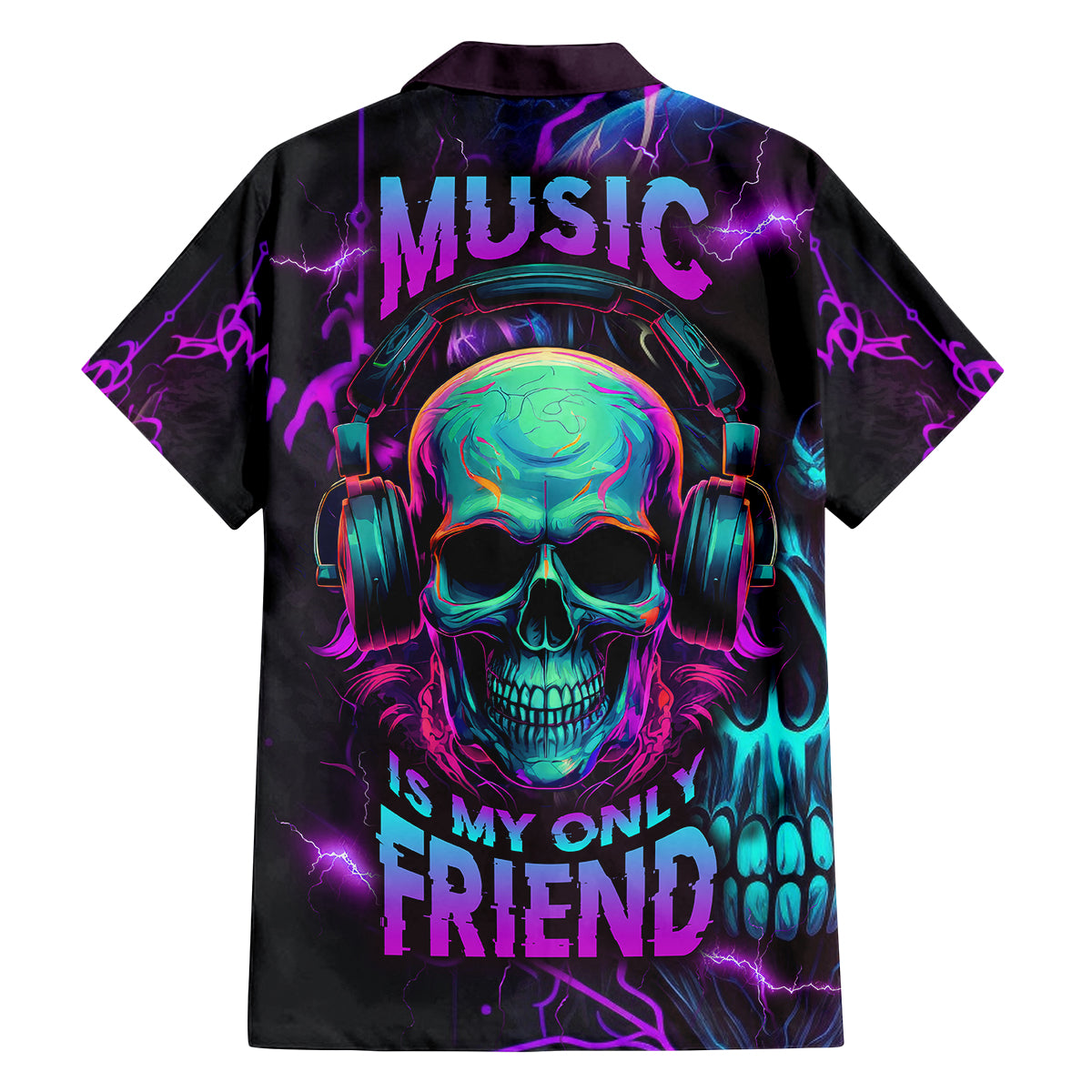 Music Is My Only Friend Skull Family Matching Off Shoulder Long Sleeve Dress and Hawaiian Shirt - Wonder Print Shop