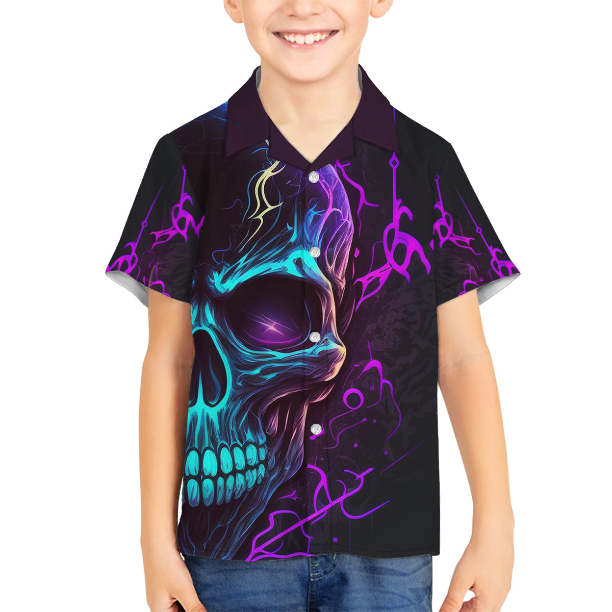 Music Is My Only Friend Skull Family Matching Off Shoulder Long Sleeve Dress and Hawaiian Shirt - Wonder Print Shop