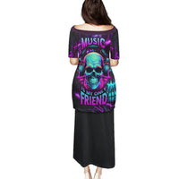 Music Is My Only Friend Skull Family Matching Puletasi Dress and Hawaiian Shirt - Wonder Print Shop