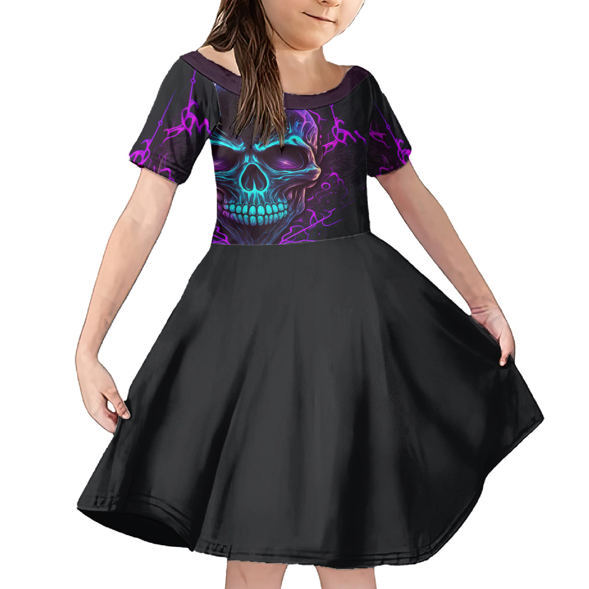 Music Is My Only Friend Skull Family Matching Short Sleeve Bodycon Dress and Hawaiian Shirt - Wonder Print Shop