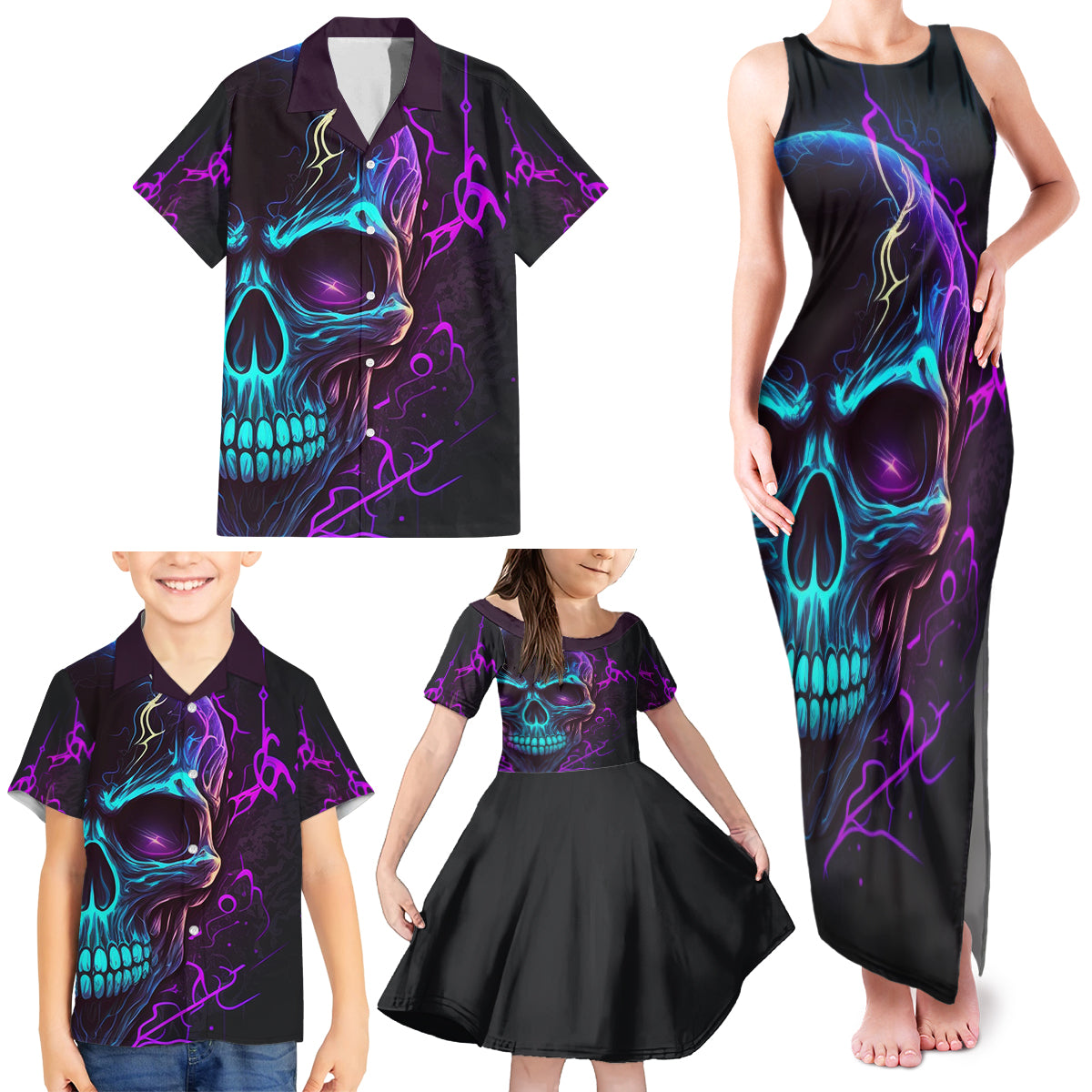 Music Is My Only Friend Skull Family Matching Tank Maxi Dress and Hawaiian Shirt - Wonder Print Shop