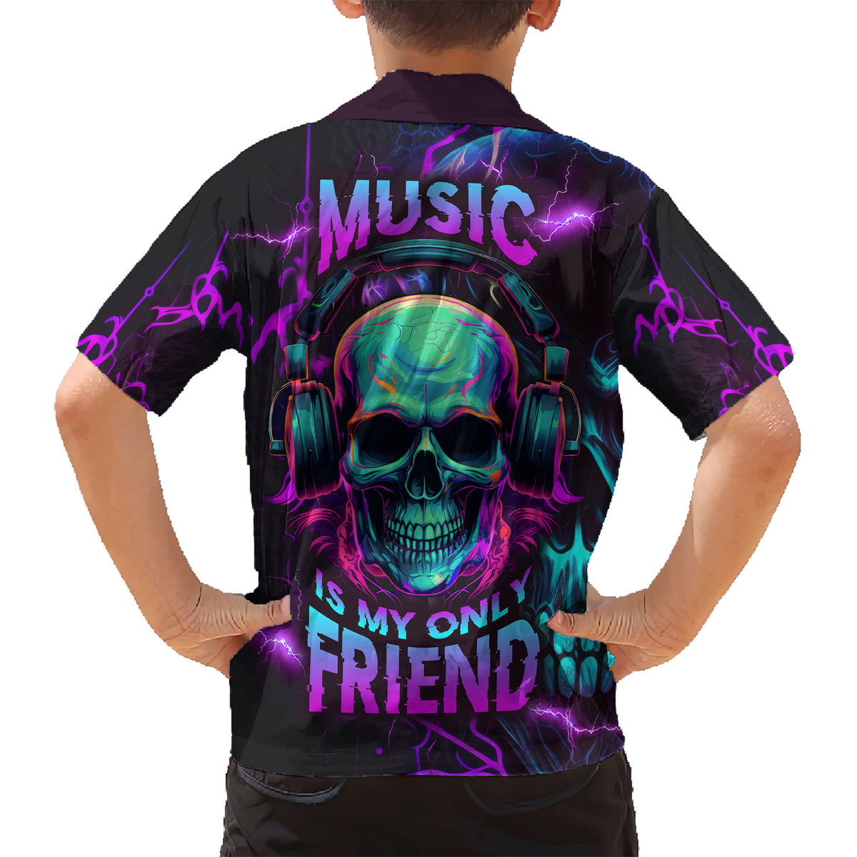 Music Is My Only Friend Skull Kid Hawaiian Shirt - Wonder Print Shop