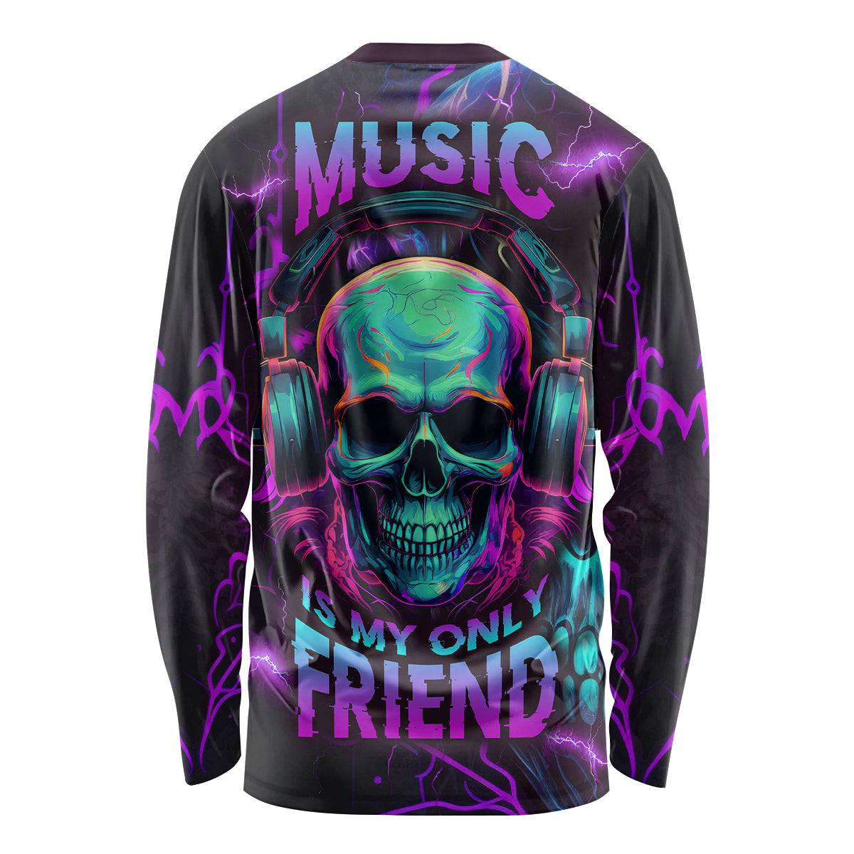 Music Is My Only Friend Skull Long Sleeve Shirt - Wonder Print Shop