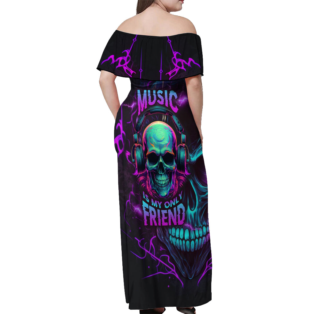 Music Is My Only Friend Skull Off Shoulder Maxi Dress - Wonder Print Shop