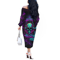 Music Is My Only Friend Skull Off The Shoulder Long Sleeve Dress - Wonder Print Shop