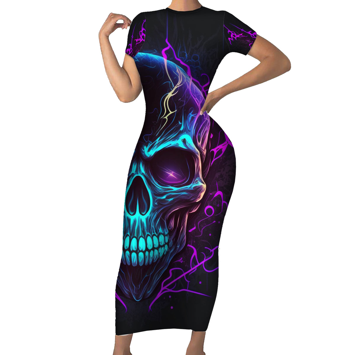 Music Is My Only Friend Skull Short Sleeve Bodycon Dress - Wonder Print Shop