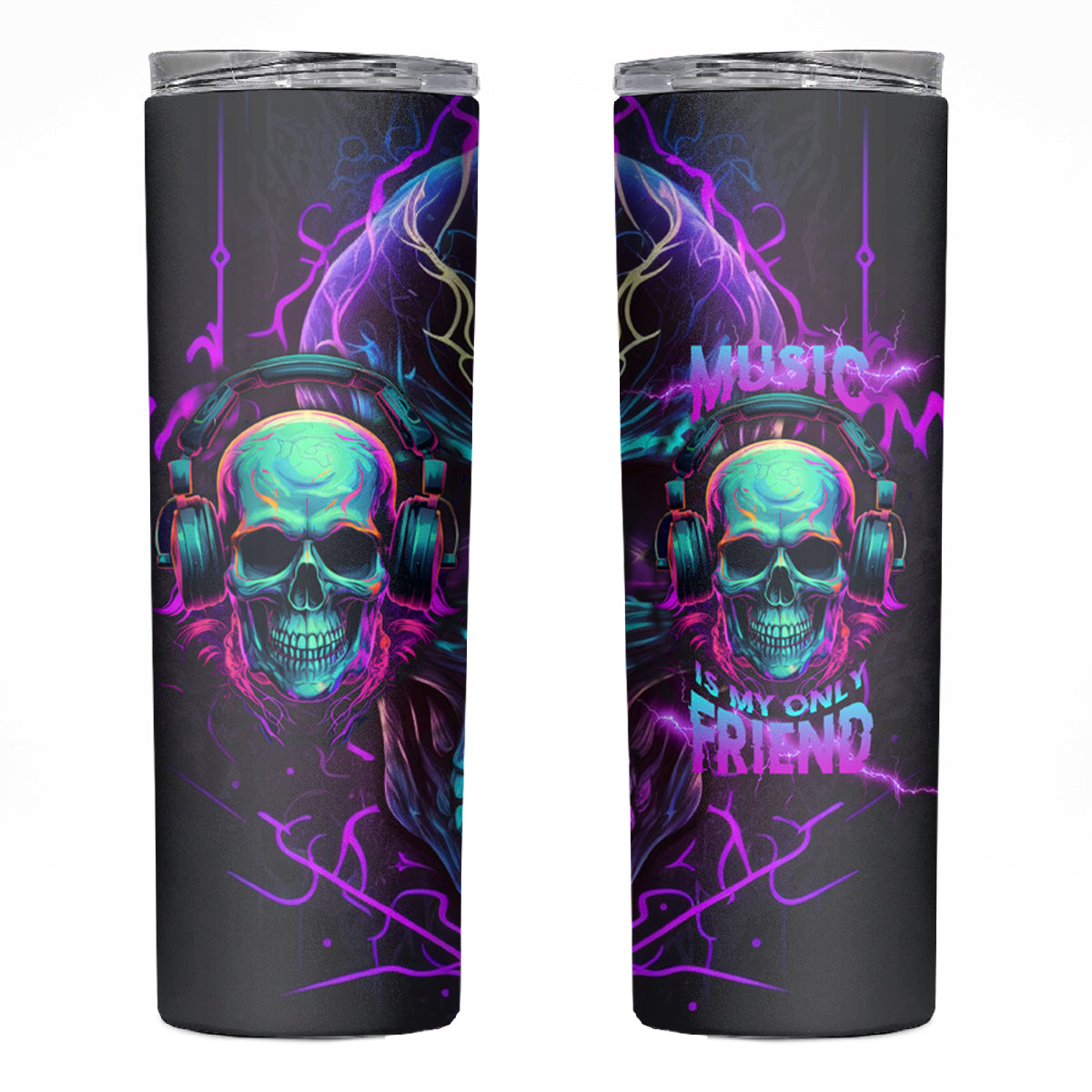 Music Is My Only Friend Skull Skinny Tumbler - Wonder Print Shop