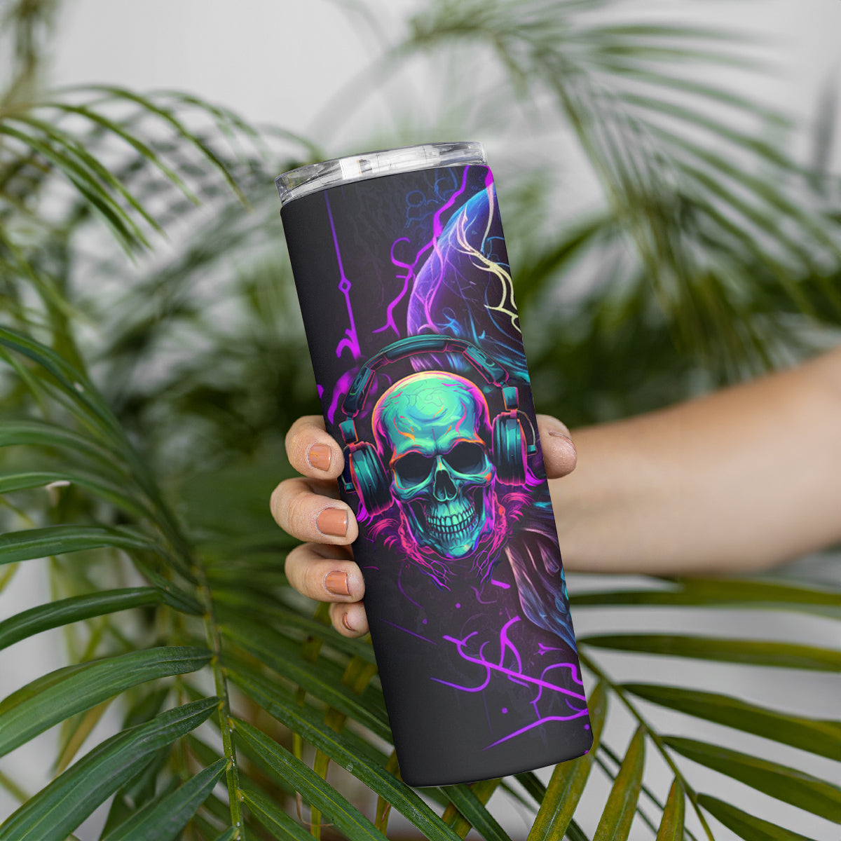 Music Is My Only Friend Skull Skinny Tumbler - Wonder Print Shop