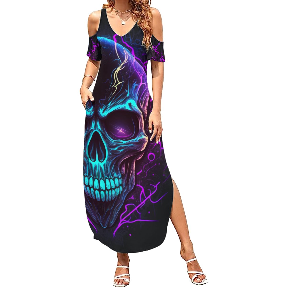 Music Is My Only Friend Skull Summer Maxi Dress - Wonder Print Shop
