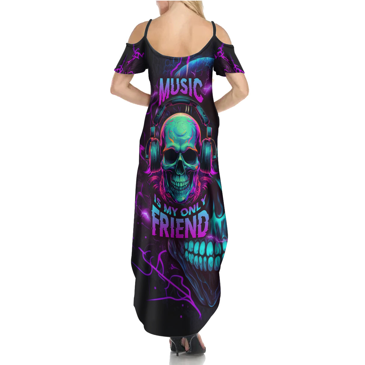 Music Is My Only Friend Skull Summer Maxi Dress - Wonder Print Shop