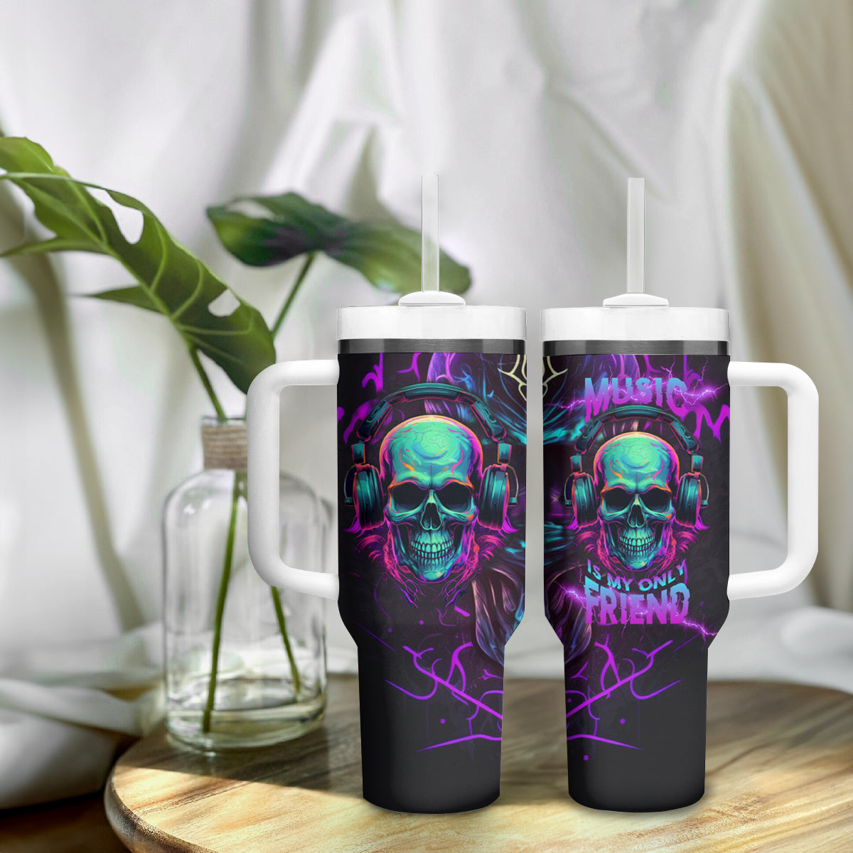 Music Is My Only Friend Skull Tumbler With Handle - Wonder Print Shop