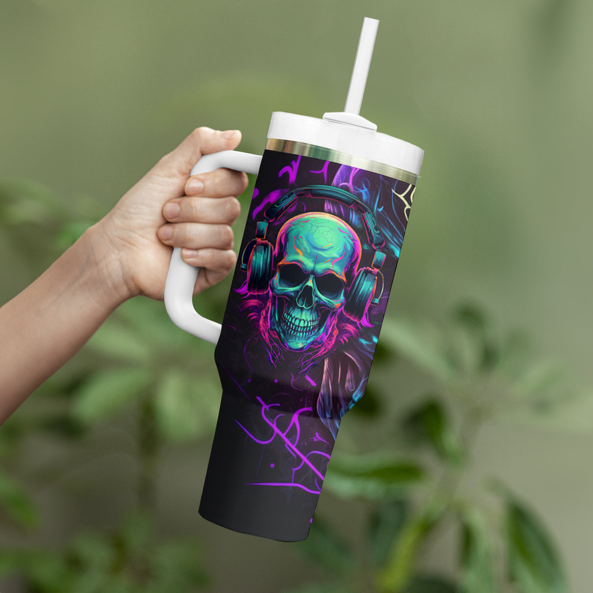 Music Is My Only Friend Skull Tumbler With Handle - Wonder Print Shop