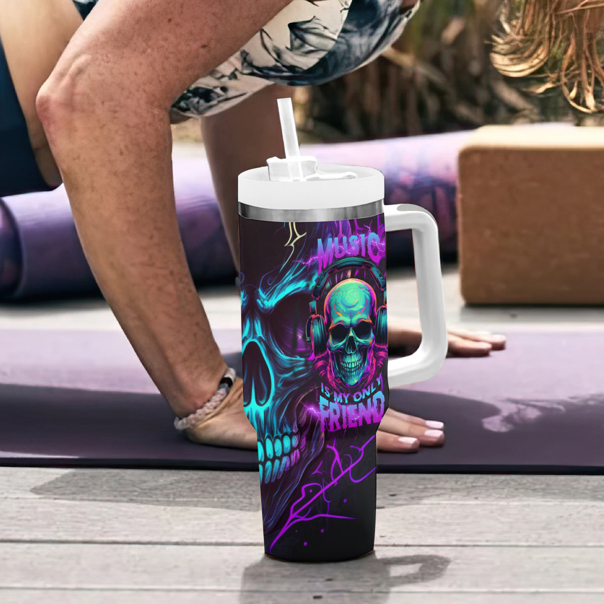 Music Is My Only Friend Skull Tumbler With Handle - Wonder Print Shop