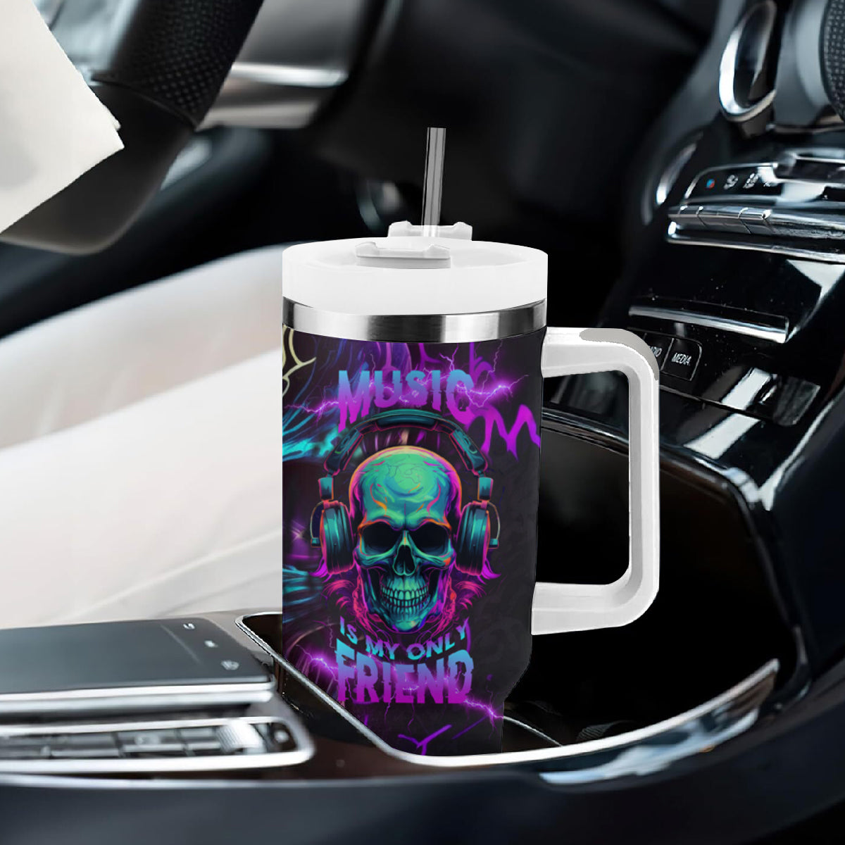 Music Is My Only Friend Skull Tumbler With Handle - Wonder Print Shop
