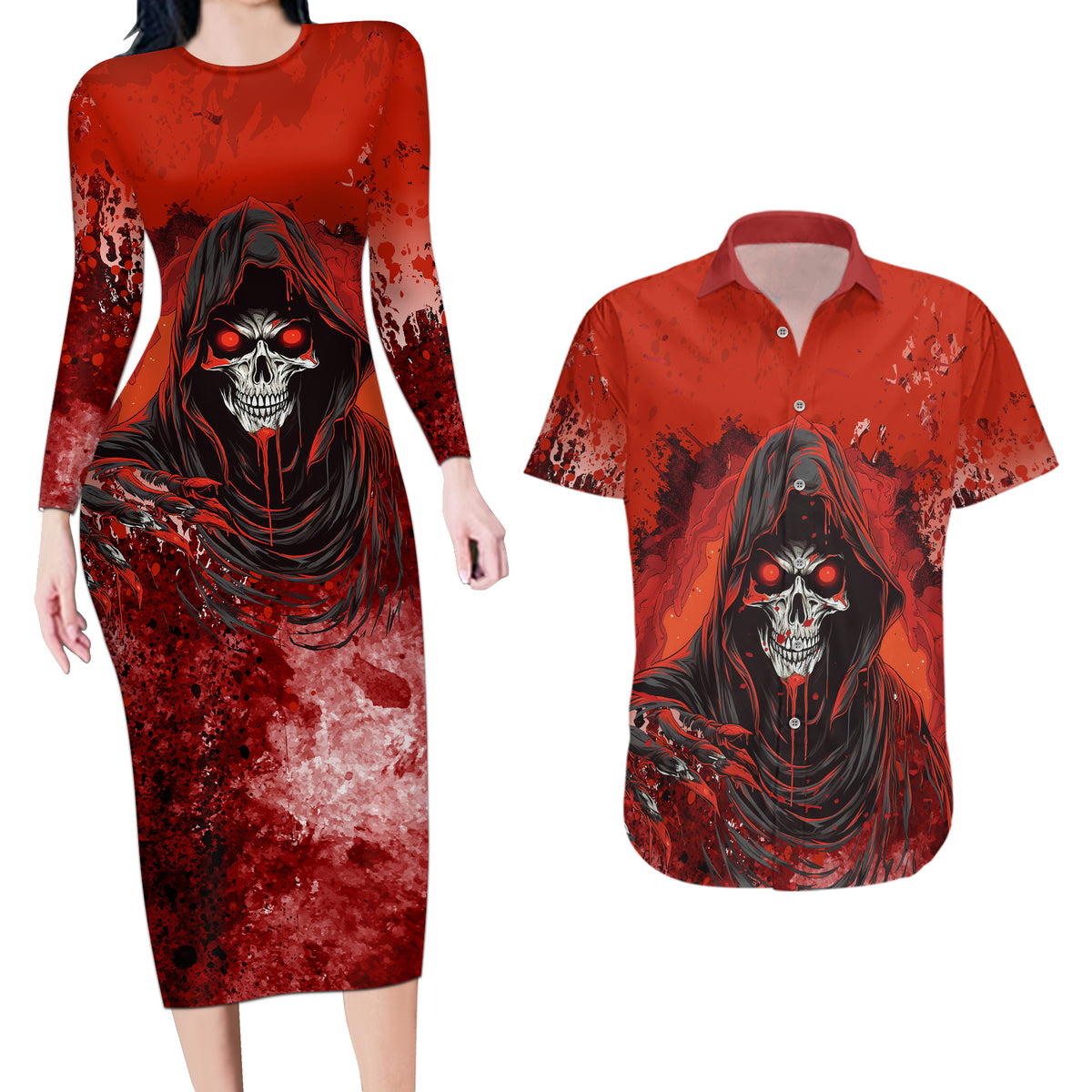 If Karma Doesn't Hit You Trust Me I Will Couples Matching Long Sleeve Bodycon Dress and Hawaiian Shirt - Wonder Print Shop