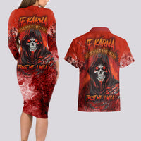 If Karma Doesn't Hit You Trust Me I Will Couples Matching Long Sleeve Bodycon Dress and Hawaiian Shirt - Wonder Print Shop
