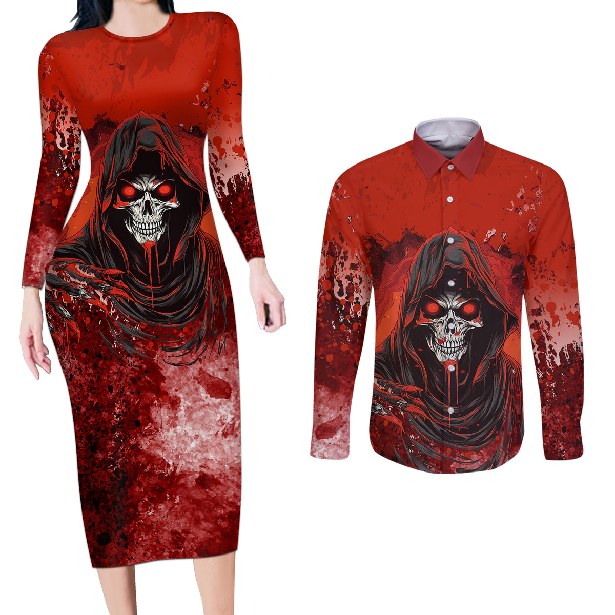 If Karma Doesn't Hit You Trust Me I Will Couples Matching Long Sleeve Bodycon Dress and Long Sleeve Button Shirts - Wonder Print Shop