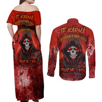 If Karma Doesn't Hit You Trust Me I Will Couples Matching Off Shoulder Maxi Dress and Long Sleeve Button Shirts - Wonder Print Shop