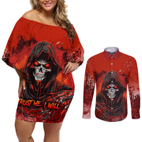 If Karma Doesn't Hit You Trust Me I Will Couples Matching Off Shoulder Short Dress and Long Sleeve Button Shirts - Wonder Print Shop