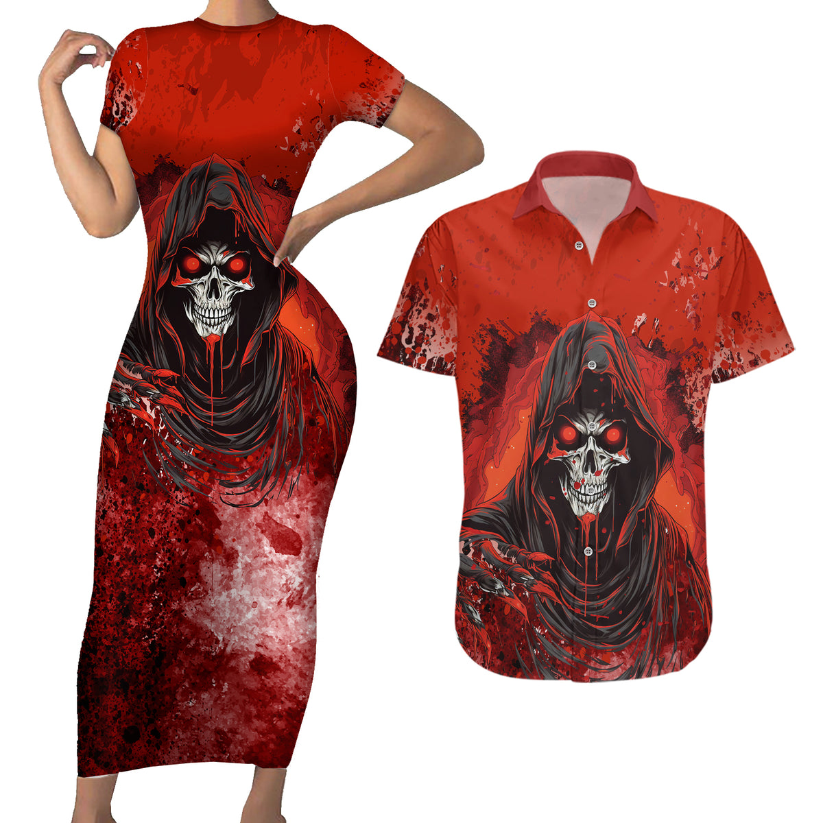 If Karma Doesn't Hit You Trust Me I Will Couples Matching Short Sleeve Bodycon Dress and Hawaiian Shirt - Wonder Print Shop