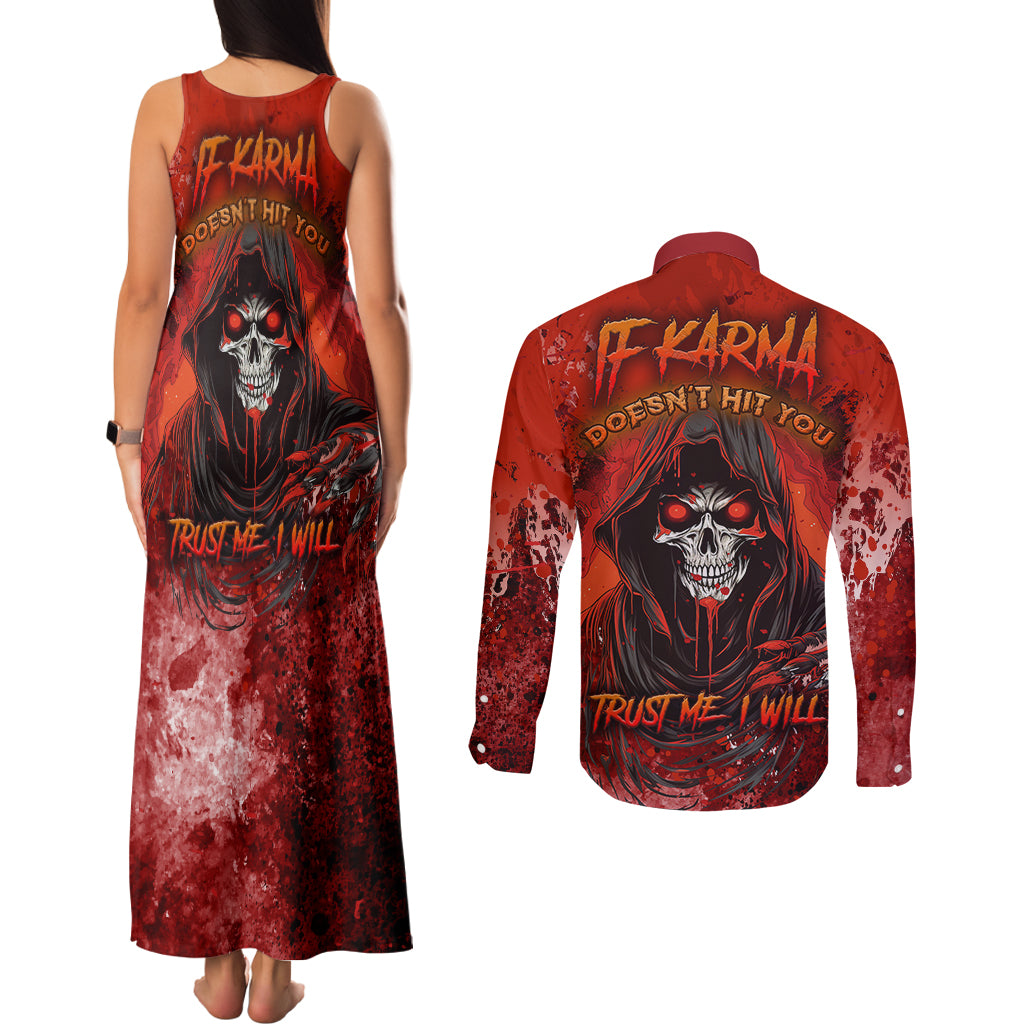 If Karma Doesn't Hit You Trust Me I Will Couples Matching Tank Maxi Dress and Long Sleeve Button Shirts - Wonder Print Shop