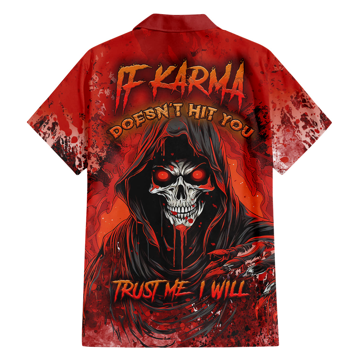 If Karma Doesn't Hit You Trust Me I Will Family Matching Off Shoulder Long Sleeve Dress and Hawaiian Shirt - Wonder Print Shop