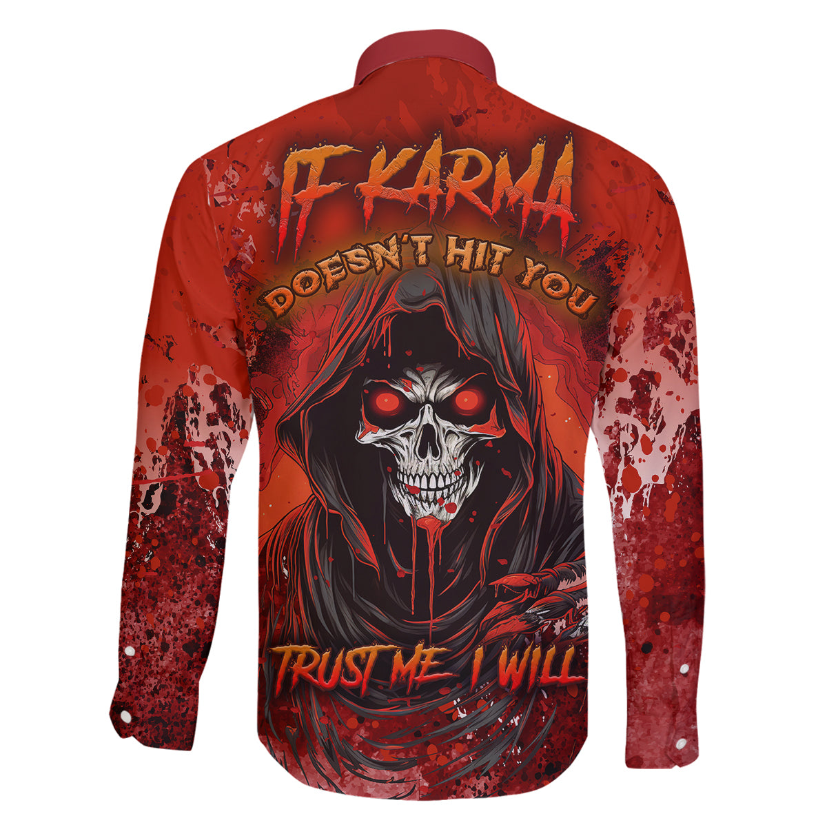 If Karma Doesn't Hit You Trust Me I Will Family Matching Off Shoulder Long Sleeve Dress and Hawaiian Shirt - Wonder Print Shop