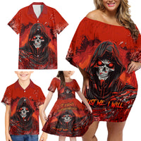 If Karma Doesn't Hit You Trust Me I Will Family Matching Off Shoulder Short Dress and Hawaiian Shirt - Wonder Print Shop