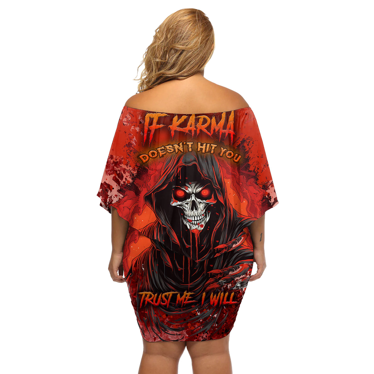 If Karma Doesn't Hit You Trust Me I Will Off Shoulder Short Dress - Wonder Print Shop