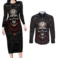 Be Careful Skull Couples Matching Long Sleeve Bodycon Dress and Long Sleeve Button Shirts - Wonder Print Shop