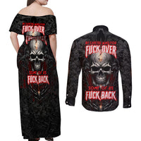 Be Careful Skull Couples Matching Off Shoulder Maxi Dress and Long Sleeve Button Shirts - Wonder Print Shop