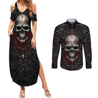 Be Careful Skull Couples Matching Summer Maxi Dress and Long Sleeve Button Shirts - Wonder Print Shop