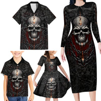 Be Careful Skull Family Matching Long Sleeve Bodycon Dress and Hawaiian Shirt - Wonder Print Shop