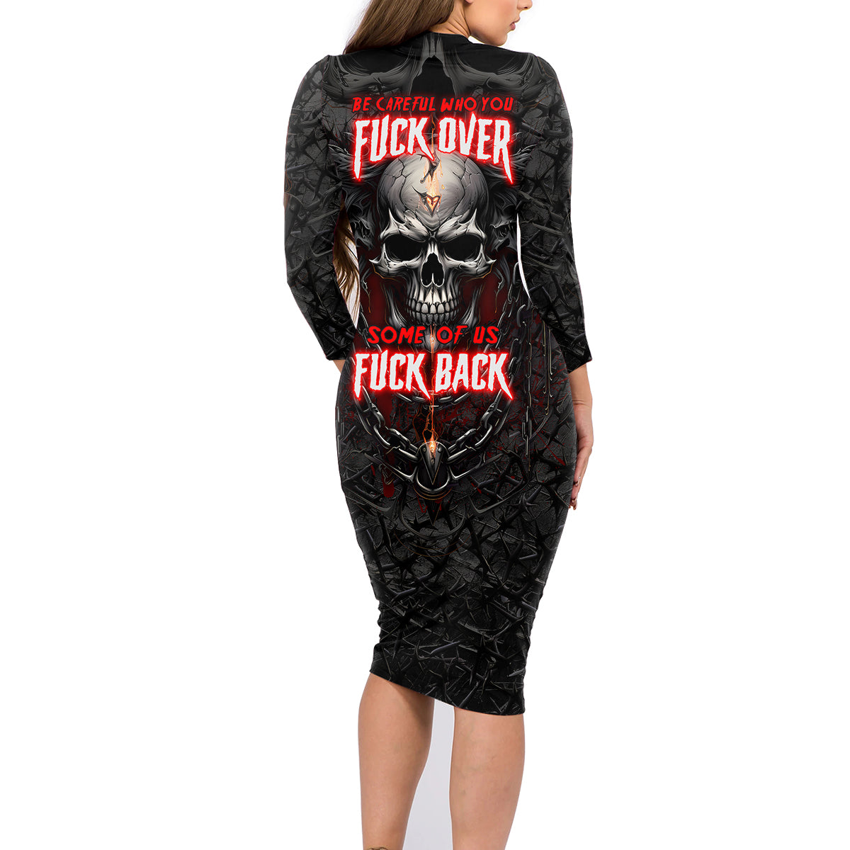Be Careful Skull Family Matching Long Sleeve Bodycon Dress and Hawaiian Shirt - Wonder Print Shop