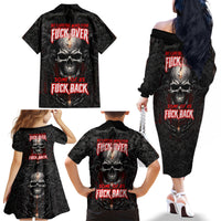 Be Careful Skull Family Matching Off Shoulder Long Sleeve Dress and Hawaiian Shirt - Wonder Print Shop