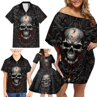 Be Careful Skull Family Matching Off Shoulder Short Dress and Hawaiian Shirt - Wonder Print Shop