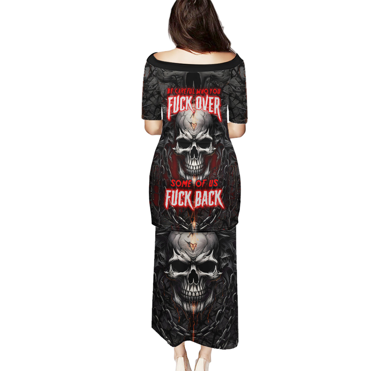 Be Careful Skull Family Matching Puletasi Dress and Hawaiian Shirt - Wonder Print Shop