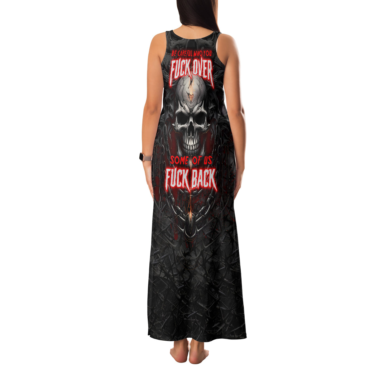 Be Careful Skull Family Matching Tank Maxi Dress and Hawaiian Shirt - Wonder Print Shop