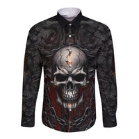 Be Careful Skull Long Sleeve Button Shirt - Wonder Print Shop