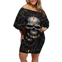 Be Careful Skull Off Shoulder Short Dress - Wonder Print Shop
