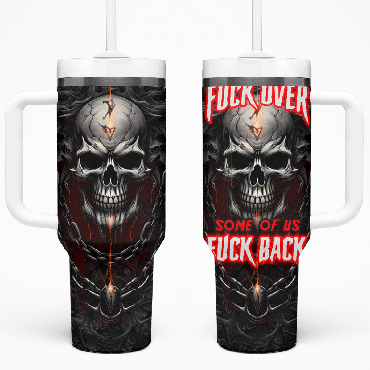 Be Careful Skull Tumbler With Handle