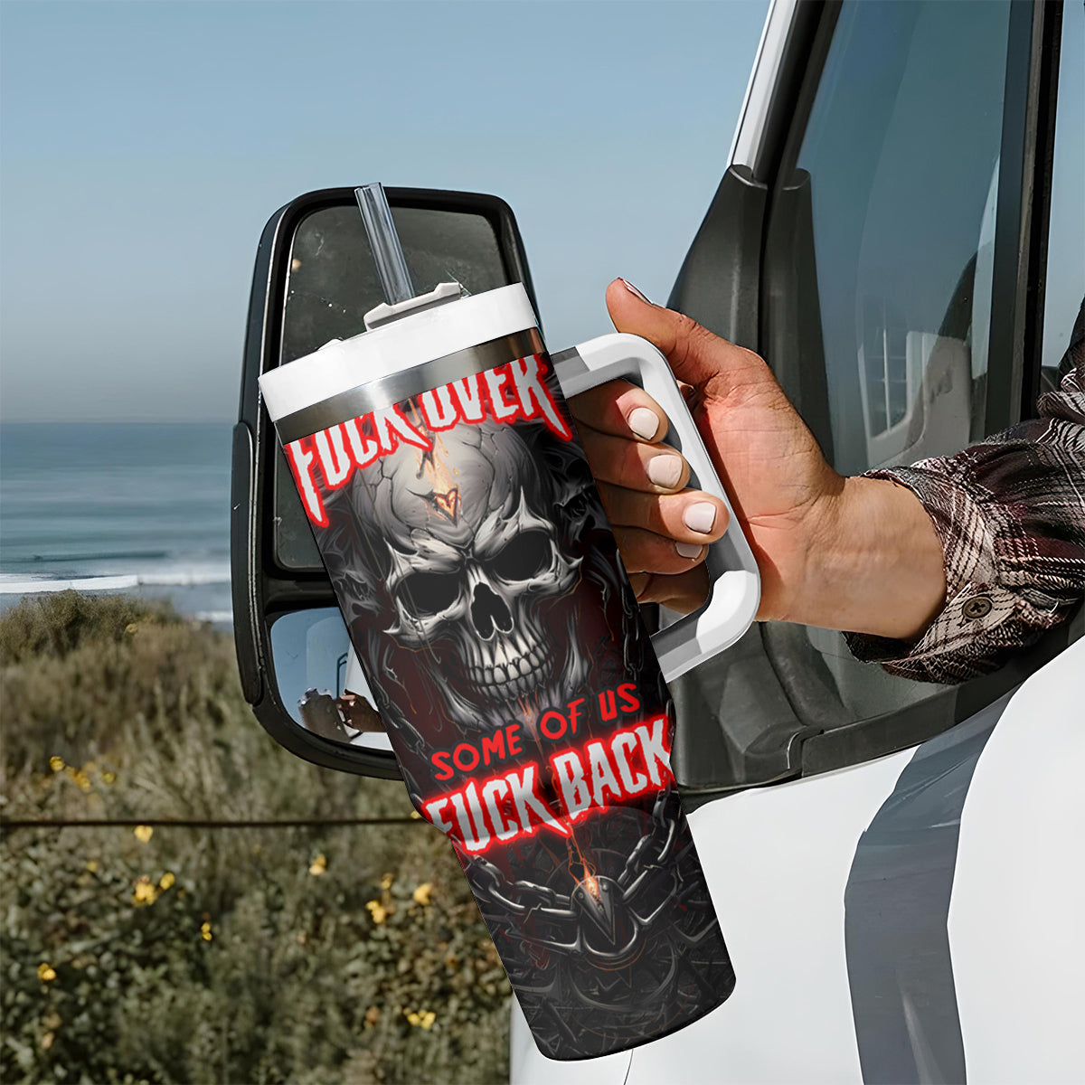 Be Careful Skull Tumbler With Handle - Wonder Print Shop