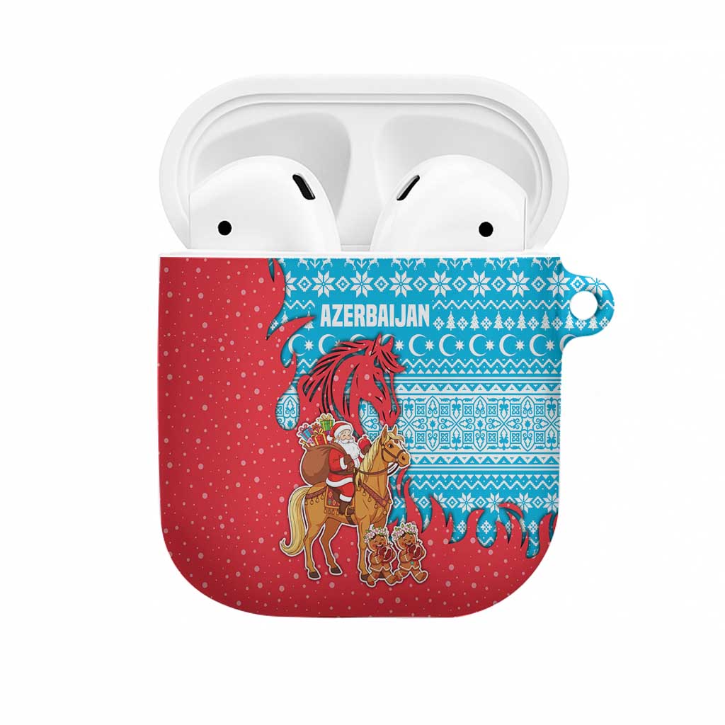 Azerbaijan Christmas AirPods Case with Santa Riding Horse Red Flame Motif and Blue Islamic Pattern Design - Wonder Print Shop