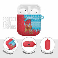 Azerbaijan Christmas AirPods Case with Santa Riding Horse Red Flame Motif and Blue Islamic Pattern Design - Wonder Print Shop